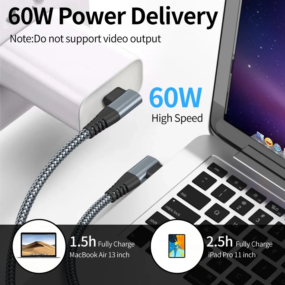 

Double Type C Cable 90 Degree Right Angle Elbow Data Cord 60W PD Fast Charging Type C To USB C Cable for Huawei Xiaomi Samsung