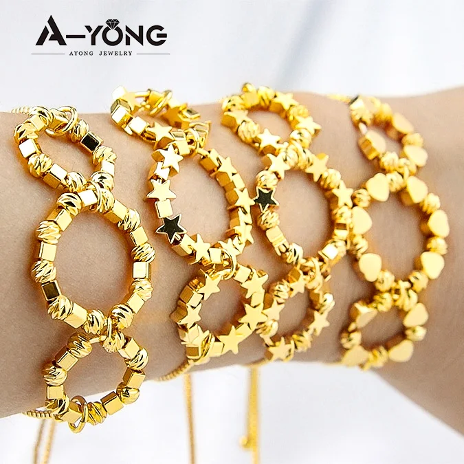 Luxus Dubai vergoldet Armband 21k Gold Farbe italienische Mode Perlen Manschette Armreifen Saudi Frauen Englisch Gold Design Schmuck – Detail 5