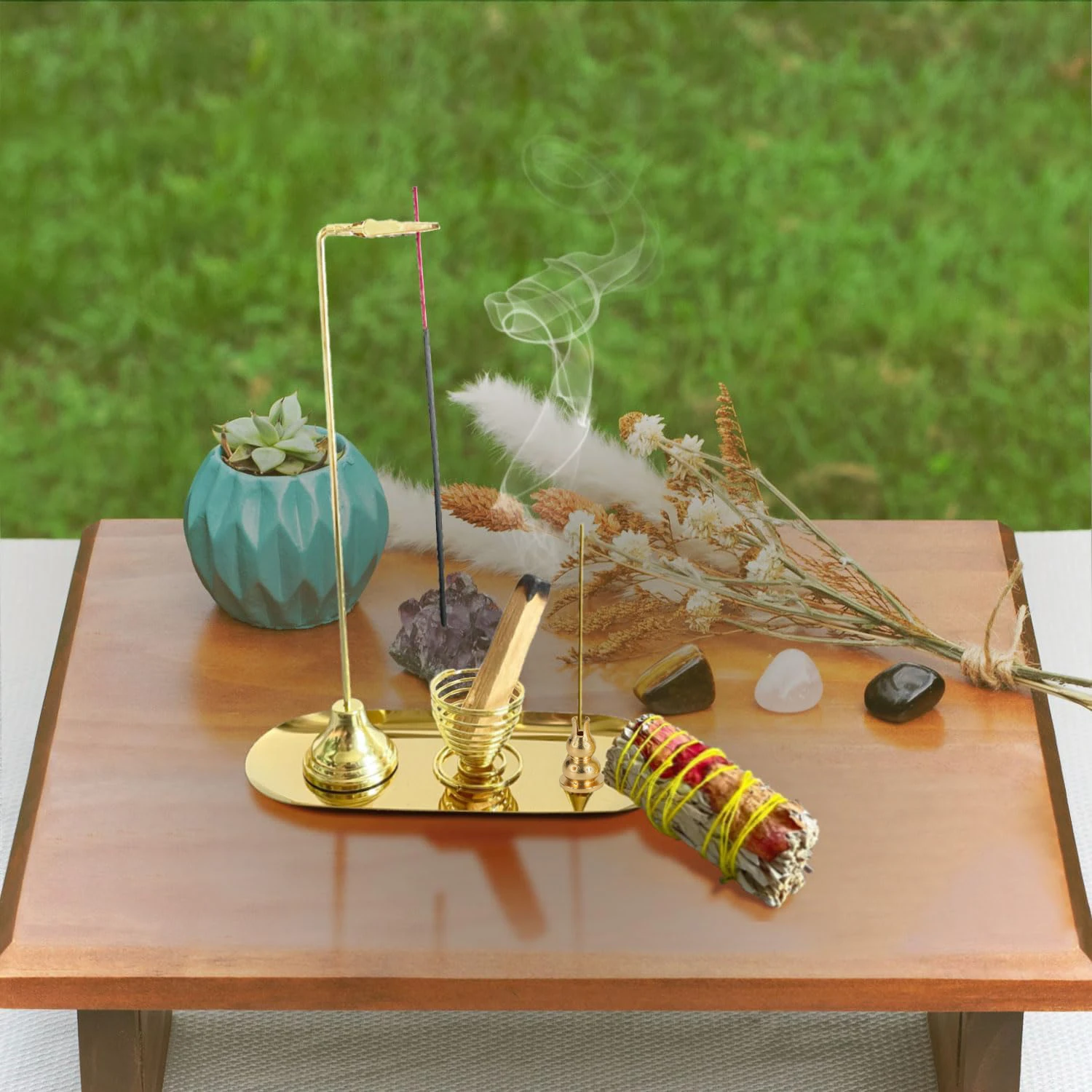 Yecna IVWOXO Soporte de incienso, soporte de incienso para palos, Cenicero Absorbe Humo VFANDV 2 Piezas Soporte Incienso, 3 En 1 & 4 En 1  Porta Incienso De Latón Soporte Para Incienso Con Receptor Ceniza Quemador  De Incienso Para Decoración Del Hogar