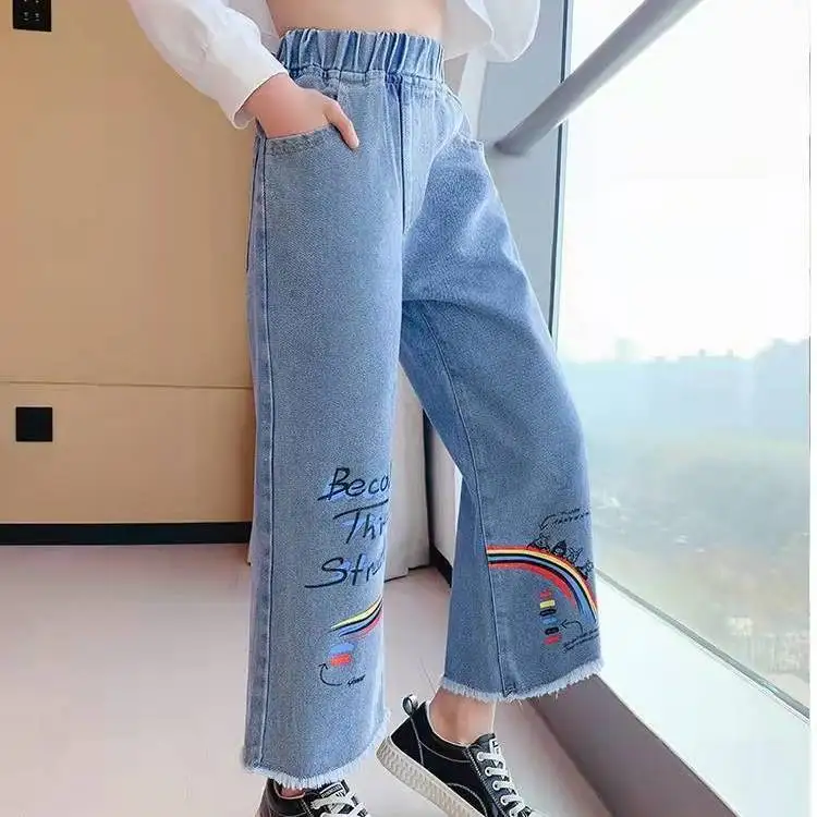 Jeans for Girls Blue Casual Straight Pants for Kids Loose All-match School  Teen Denim Trousers 10 12 13 Years Children Clothes - AliExpress