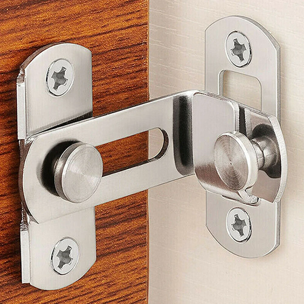 3" Stainless Steel Door Latch Buckle 90 Degree Angle Door Buckle Hasp Sliding Lock Bolt Anti-Theft Door Hardware Fittings