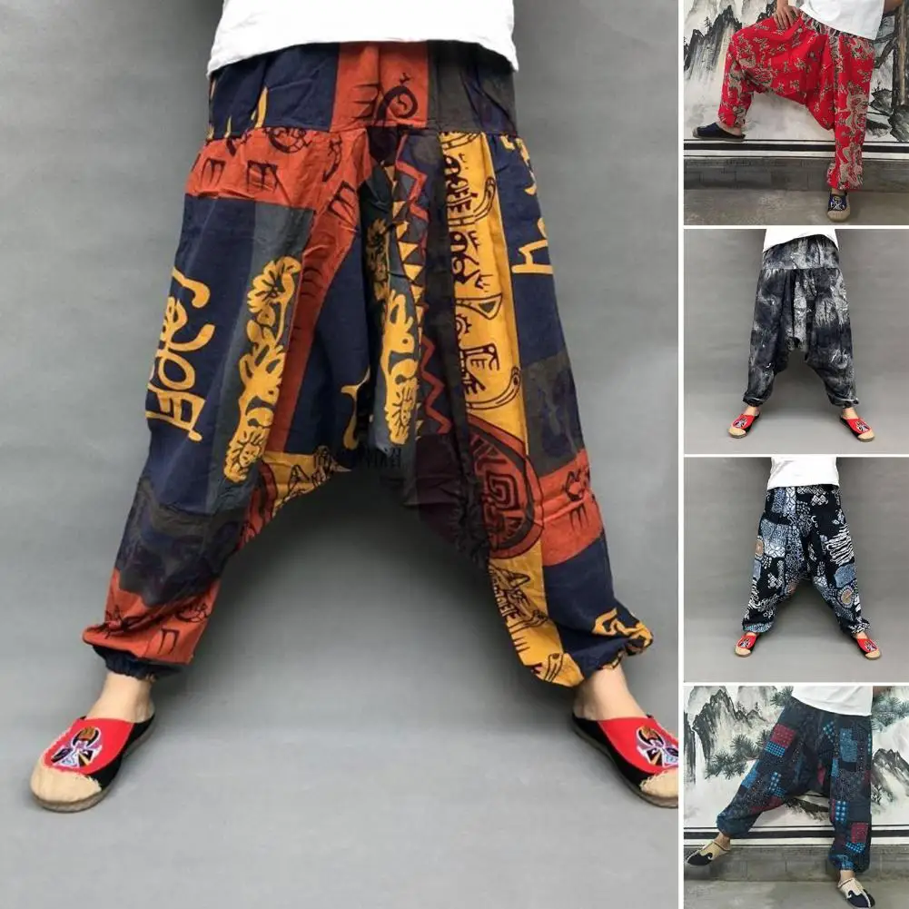 

Men Lantern Pants Vintage Ethnic Style Deep Crotch Dance Trousers Elastic Waist Ankle-banded Women Men Bloomers Male Clothing