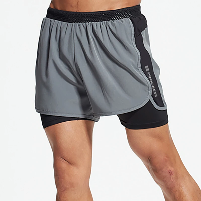 Running Shorts for Men Quick Dry Fit Athletic Workout Shorts 2 in1 With Zipper Pockets With Liner
