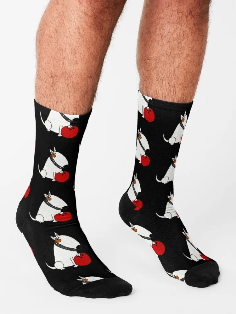 Funny Bull Terrier dog Bowling Cartoon Socks Warm Socks Men Thermo Socks For Men