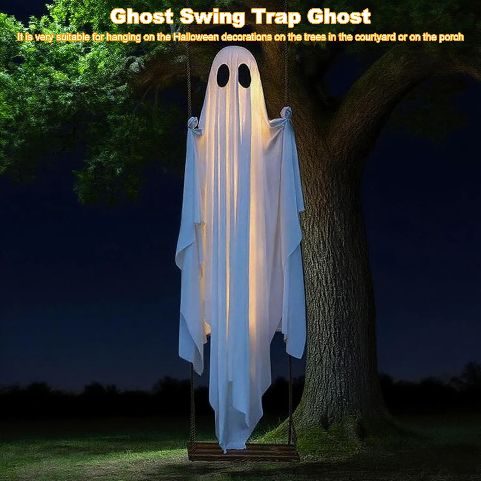 Halloween Hanging Swing Ghost Decor LED Adjustable Ghost Decorations Battery Powered Spooky Ghost Ornament for Porch Yard Trees
