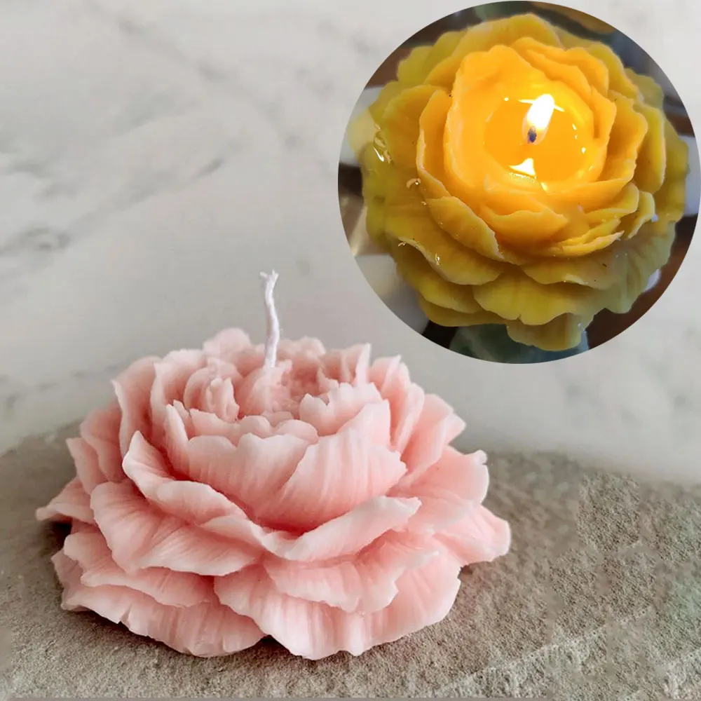 Silicone Candle Mold Handmade Peony 3D Aromatherapy Plaster Candle Making Epoxy Resin Mould DIY Gift