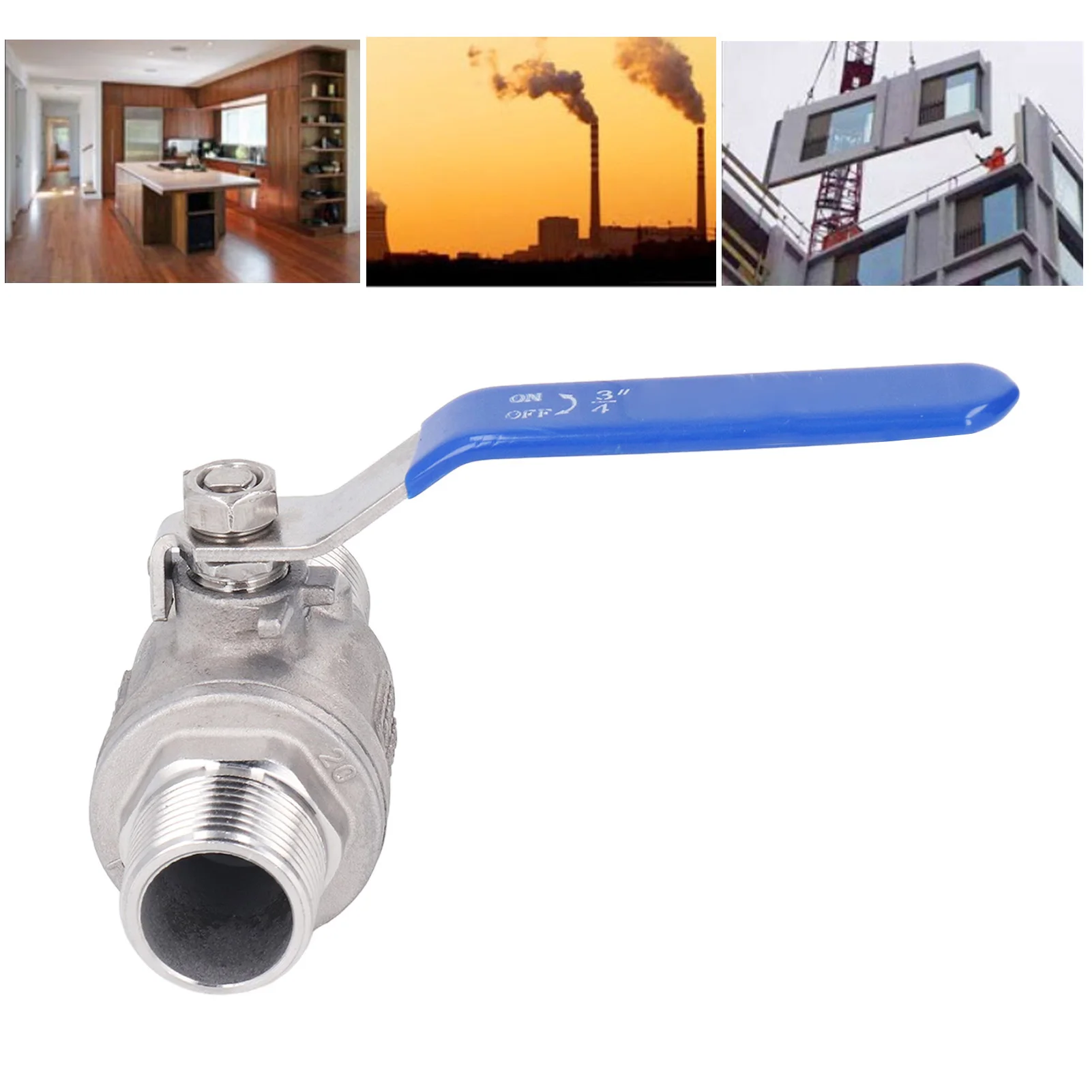 Stainless Steel Ball Valve 3/4in NPT Ball Valve Fast Control Corrosion Resistant Manual Drive PTFE Heavy Duty Handle Versatile
