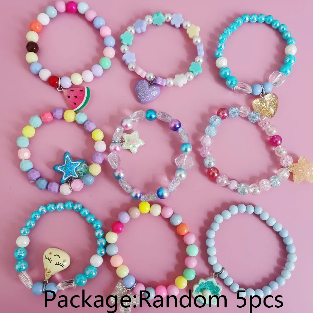 Unicorn Bracelet Set for Kids - Cute Heart Star Elastic Candy Bead Jewelry