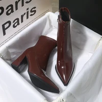 Winter Patent Leather Women Ankle Boots Fashion Pointed Toe Short Booties Square High Heels Party Pumps Shoes - Image 2