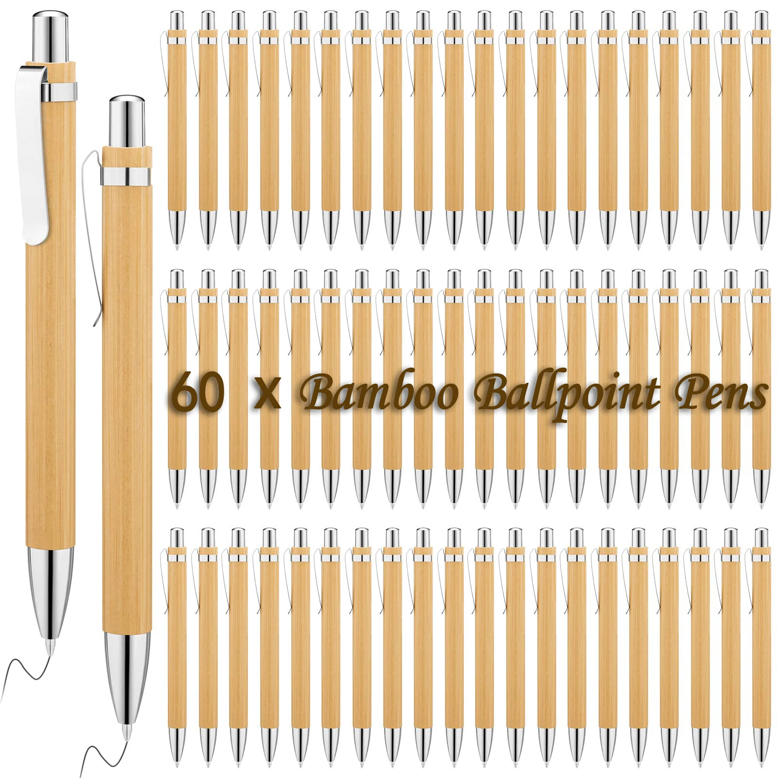 

60Pcs/Lot Bamboo Wood Ballpoint Pen 1.0mm Tip Office School Wrting Stationery Business Signature Ball Pens Bamboo Pen