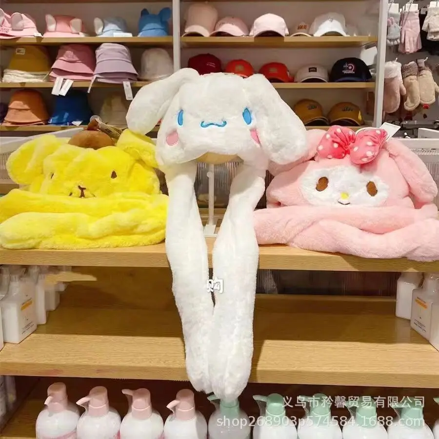

Милая плюшевая шапка Sanrio Cinnamoroll Kawaii Kuromi My Melody, плюшевая шапка, сохраняющая тепло шапка кролика, плюшевая игрушка с ушками, детская зимняя шапка для девочек