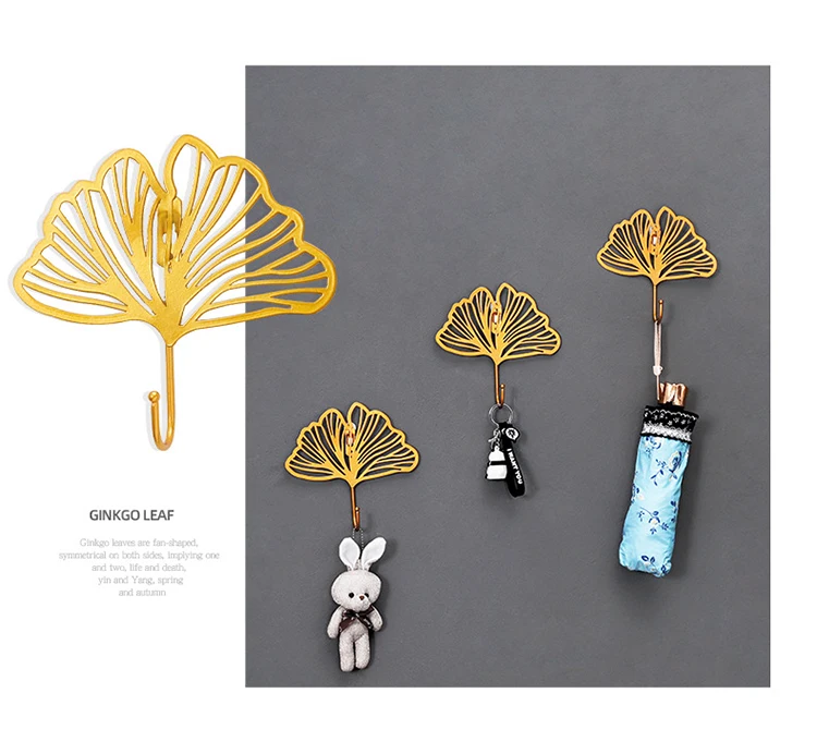 Creative Metal Leaf Wall Hooks Art Wall Decoration Hook Rack Door Cloths Bag Hook Storage Porch Key Hanger Home Accessories