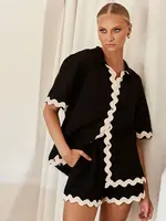 طقم قميص وشورت نسائي مكون من قطعتين ، قميص نسائي غير رسمي بأكمام قصيرة بطية صدر ، شورت فضفاض ، موضة الربيع والصيف ، 1