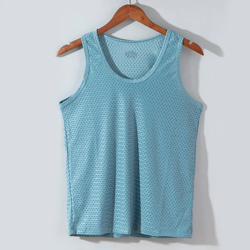 Men Ice Silk Tank Top Underwear Sports Vest Undershirt Mesh Holes Shirts Male Workout Sleeveless Breathable Singlets T-Shirt