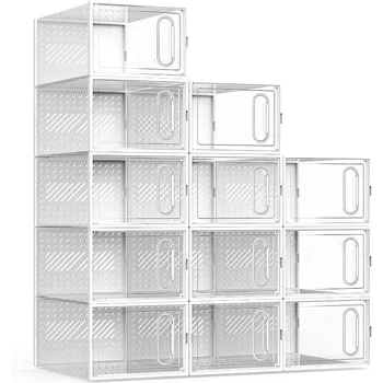 X-Large Shoe Storage Boxes, 12 Pack Shoe Organizers with Magnetic Door, Four Way Connection Shoe Containers, Clear Plastic 1