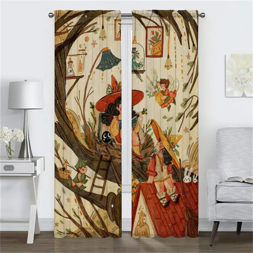 Autmn Girl Kitchen Curtains 2 Pieces Elegant Room Curtains for Living Room Shades Tulle for Bedroom Blackout Curtain Partition 2