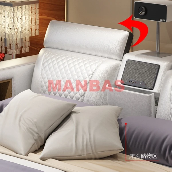 Multifunctional TATAMI Massage Genuine Leather Bed Frame King/Queen Size Tech Smart Beds Rectangle Ultimate Camas Designer Cama