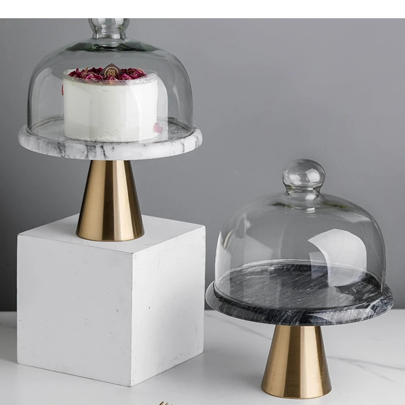 Marble Cake Stand Household Round Baking Transparent Glass Cover Restaurant Tall Dessert Tray Goods