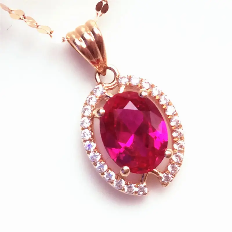 

585 Purple Gold New Romantic Sweet Necklace Ruby Pendant 14K Rose Gold Crystal Wedding Lady Jewelry for Girlfriend Gifts