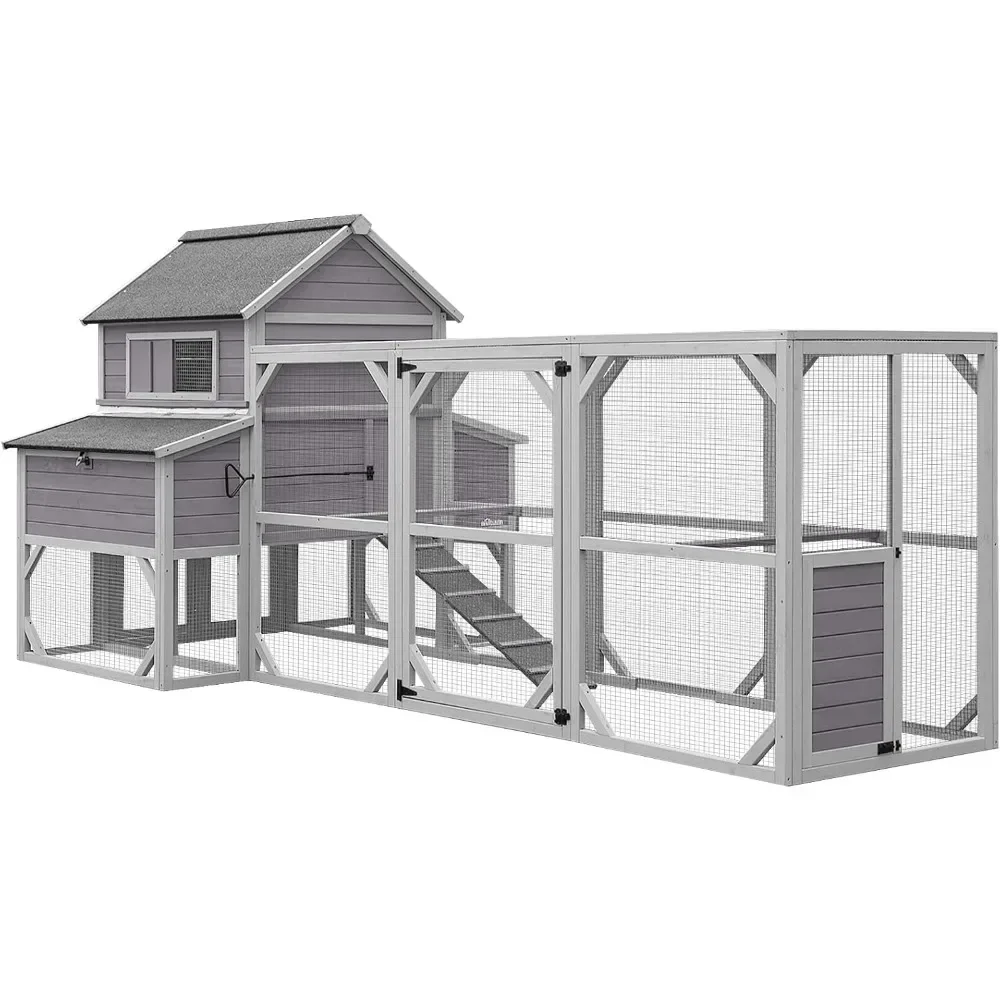 Chicken Coop Extra Large Chicken House for 8-10 Chickens, Outdoor Wooden Hen House Poultry Cage w/Two Nesting Boxes, Large Run 6