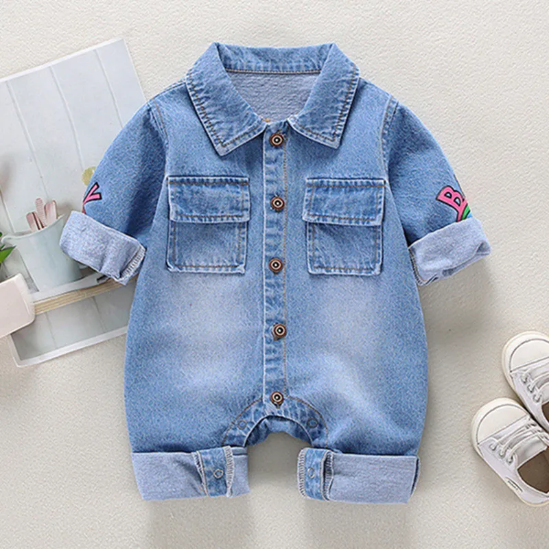 Spring Autumn Newborn Boys Girls Cowboy Broken Hole Jumpsuits Clothes Baby Long Sleeve Rompers Children Rompers