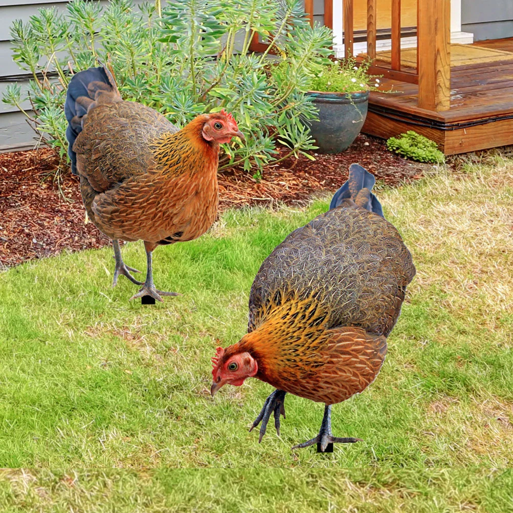 

2 Pcs Decorative Garden Inserts Lawn Courtyard Decoration Stakes Animal Sign Acrylic Chicken