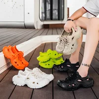 2025 New Men's Sport Sandals Summer Hollow Water Shoes Breathable Thick Bottom Laced Couple Clog Shoes Women Beach Shoes