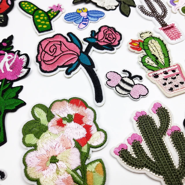 Embroidery Patches For Clothing Iron on Patch Flower Bee Applique clothes  Stickers Red Pink Butterfly Rose Cute Animal