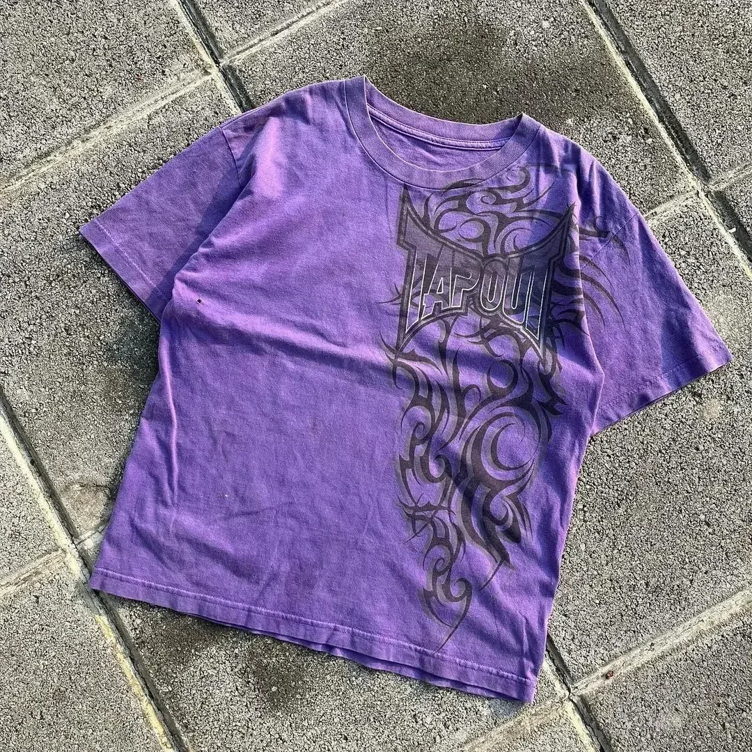 Black Camo Subculture Y2K E-girl American Retro Fake Two-Piece Short Sleeve Top main image 1