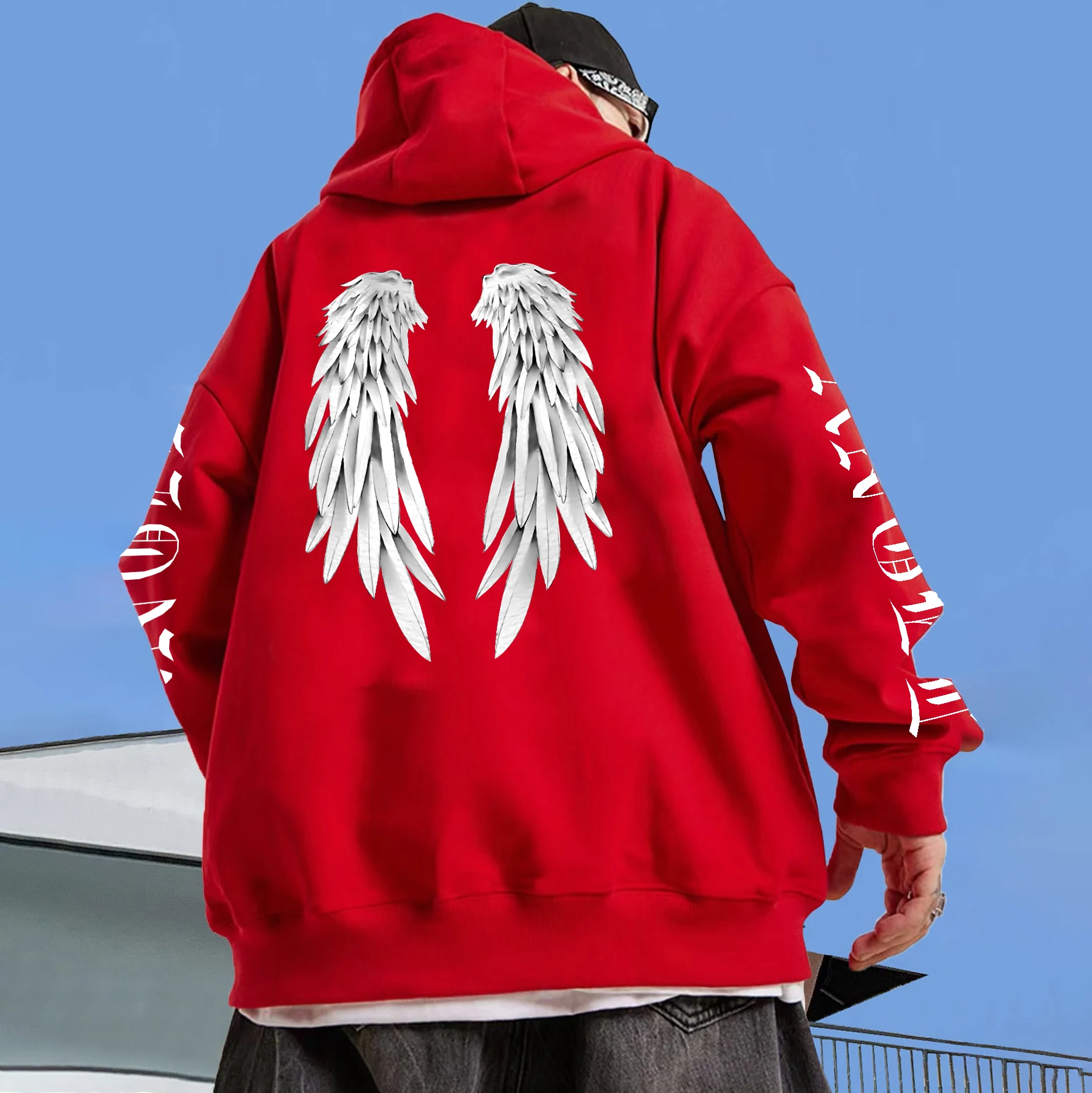 thumbnail image 1 of Sudaderas con capucha con patrón de alas de ángel para hombre y mujer, sudaderas con capucha de lana Harajuku, jerséis casuales de moda s-xxl, Hip Hop Suelto, 1 of 2