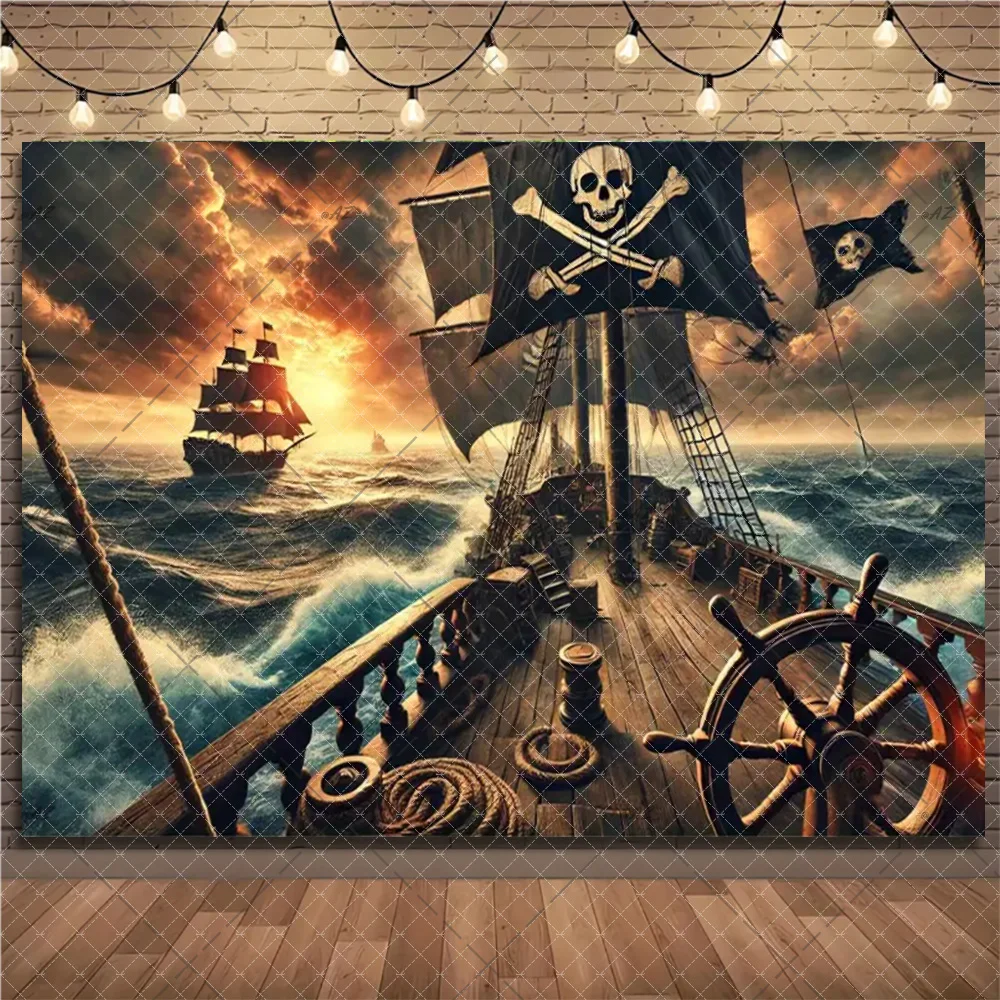 Retro Piraten Thema Hintergrund Schatz Zimmer Skelett Gothic Stil Fotografie Hintergrund Geburtstag Party Dekorationen Zimmer Hängen – Detail 20