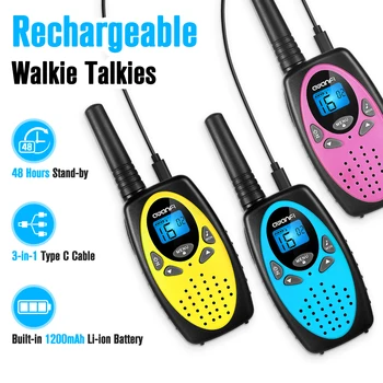 AWANFI Walkie Talkies Rechargeable 3 Pack for Kids Adults, 2 Way Radios with 1200 mAh Li-ion Battery, 22 Channels for Outdoor 5