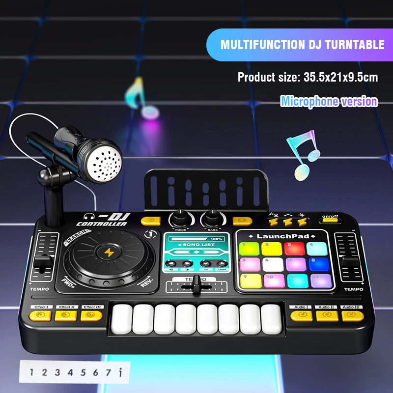 מיקסר DJ מוזיקלי לילדים עם מיקרופון, תאורה, שליטה באפליקציה, טבלת DJ, קונסולת DJ חינוכית, משחק מוזיקה לילדים, מתנות לילדים