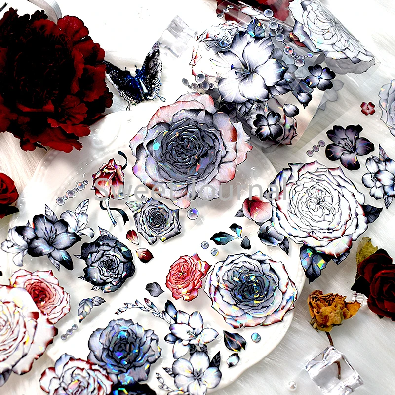 2m/Roll Sakura Flower Decorative Stickers Vintage PET Tape For DIY Scrapbooking Diary Journaling Materials Aesthetic Stationery