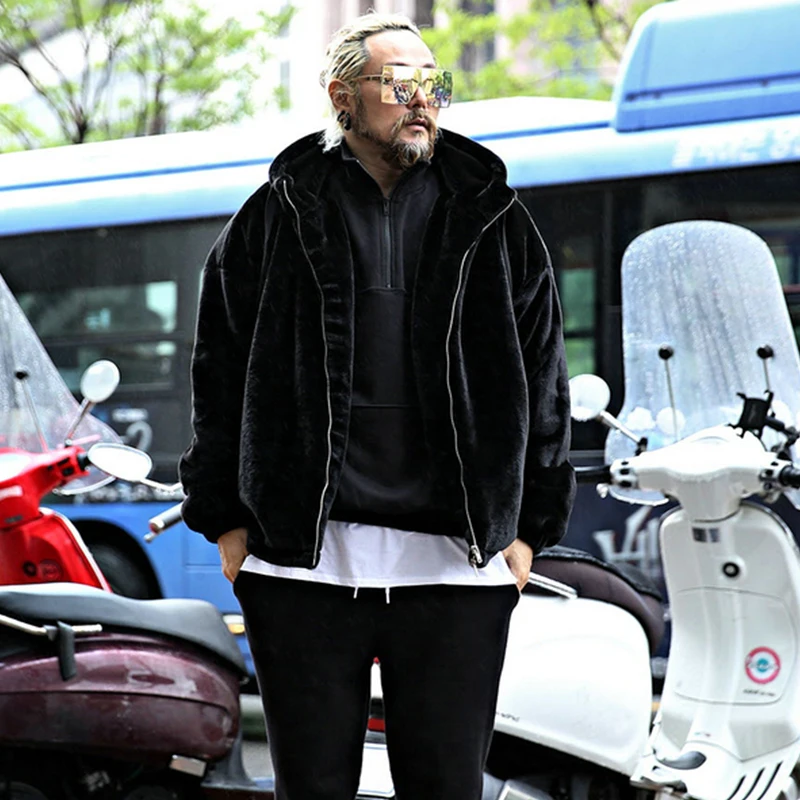 

Мужская свободная плюшевая куртка с капюшоном, новая однотонная модная мужская повседневная плюшевая куртка большого размера для осени и зимы