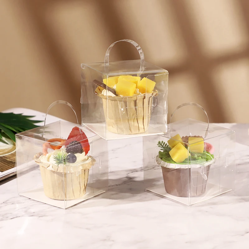 Transparent Cake Box Plastic Dessert and Cupcake Packaging Box with Handle, Portable Gi... - SKU PGWB1026 - UGI Packaging
