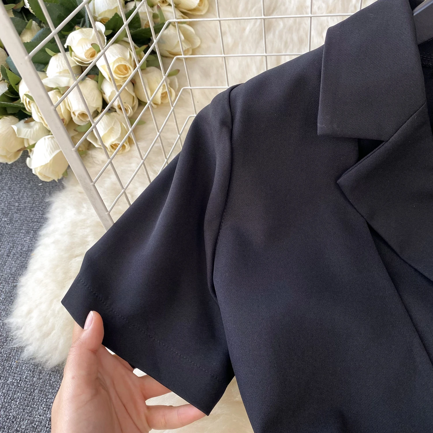Retro Black Blazer Dress Women Lapel Short Sleeved Short Dresses Summer Casual Short Sleeve Slim Bandage Dress Vestidos