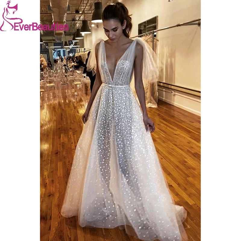 

Wedding Dresses for Women Glittery Sequins Bride Dress свадебное платье 2022 Robe De Mariée V-Neck Bridal Wedding Gown