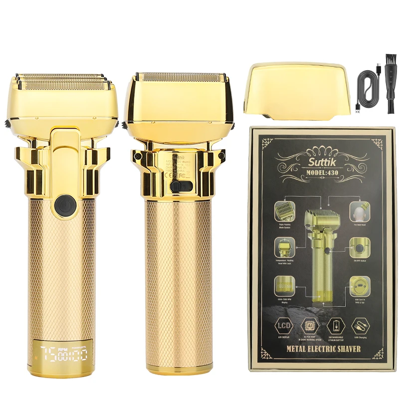 Men's Digital Display Shaver 3 Blade Net Reciprocating Shaver Bald Hair Clipper Whitening Beard
