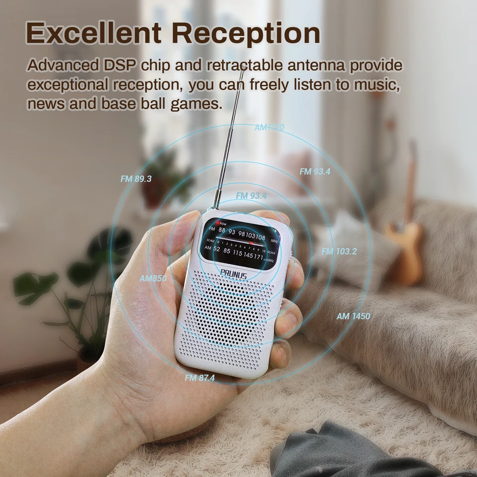 Draagbare FM/AM Radio op Batterijen – DSP-Chip, 360° Telescopische Antenne 16,5 Inch, Stereoluidspreker, 3,5mm Jack, Noodradio (Zwart