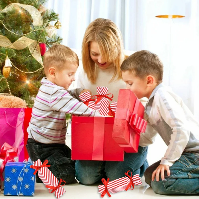 Description Picture 4 of item10/50pcs Christmas Red Candy Box with Ribbons Chocolate Cookies Packaging Bag DIY Xmas Tree Ornaments Decoration Wedding Party