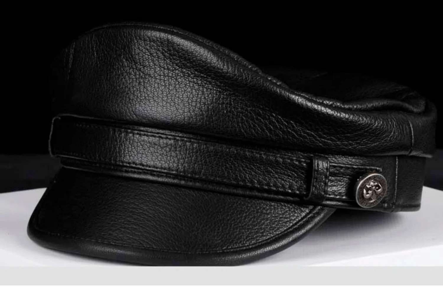 Echtes Leder Kapitän Hut Männer Frühling Koreanische Mode Kurze Krempe Navy Kappen Männlichen Hohe Qualität Schwarz Weiß Flache Gorras Hombre – Detail 4