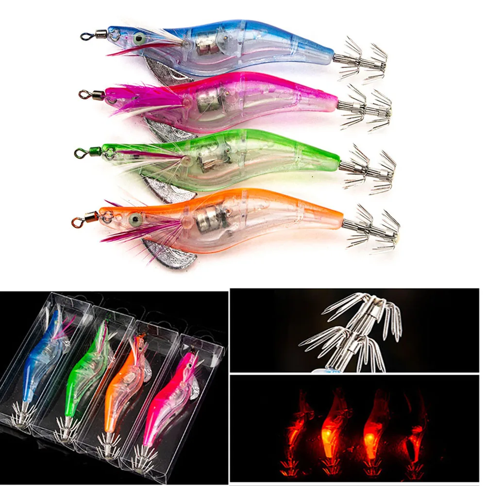 LED Electronic Shrimp Night Fishing Squid Jigs Lure Bass Bait With  Weight-bearing Lead Drop Bright Fish Tackle Tool Accessories