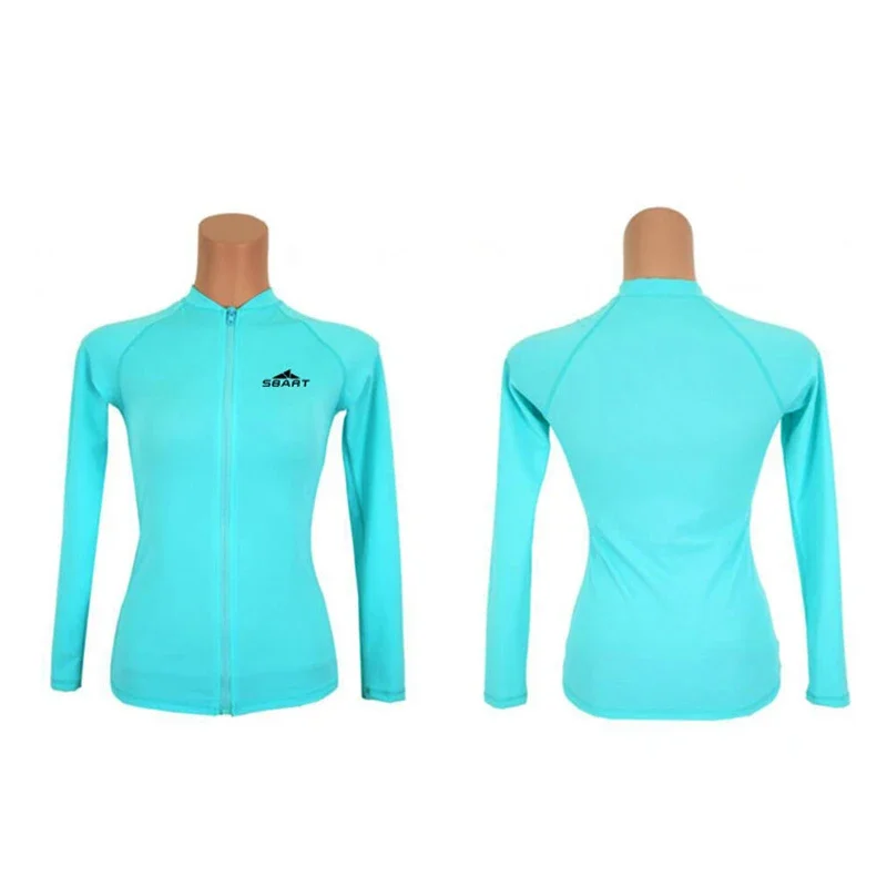 Sbart Rash Guard Long Sleeve Top T-shirt Women Men Lycra Swimsuit Triathlon Tops Beach Water Sport Surfing Diving Suit Front Zip