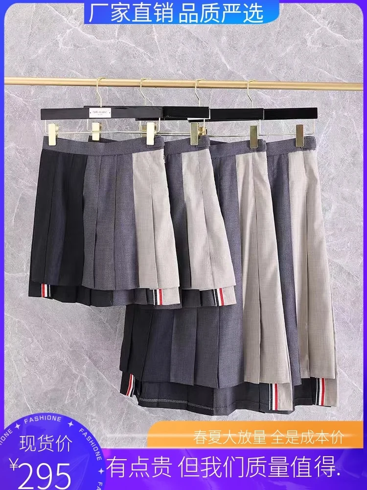 

TB colorblock A-line wool pleated long high waist autumn and winter gray slim irregular skirt