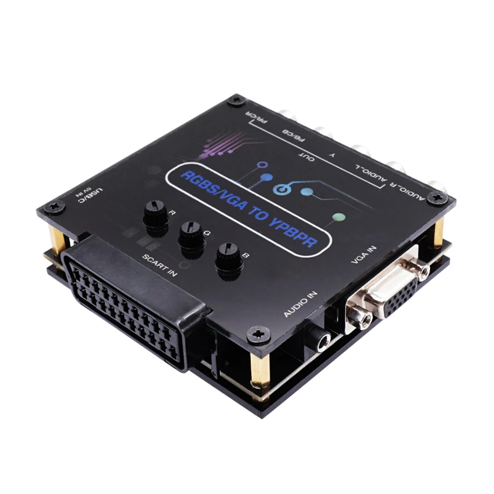 RGBS VGA SCART-YPBPR 컨버터, 색상 밝기 조절 가능 비디오 어댑터, RGBS-색상 차이 컴포넌트 컨버터