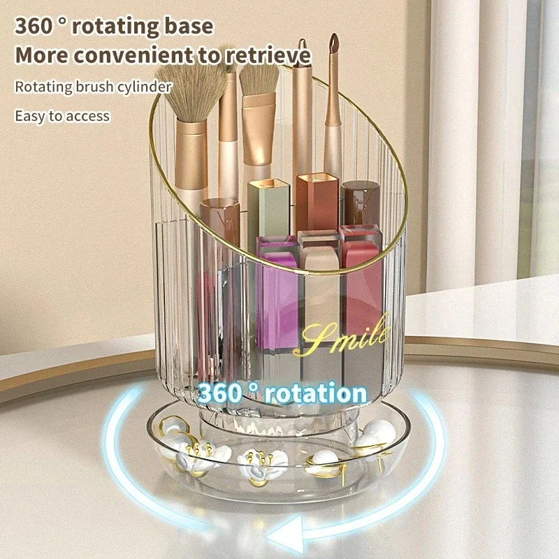 2025Makeup Storage Bucket 360° Rotating Transparent Simple Lig t Luxury Cosmetics Brush Lipstick Holder Stationery Organizer Box 6
