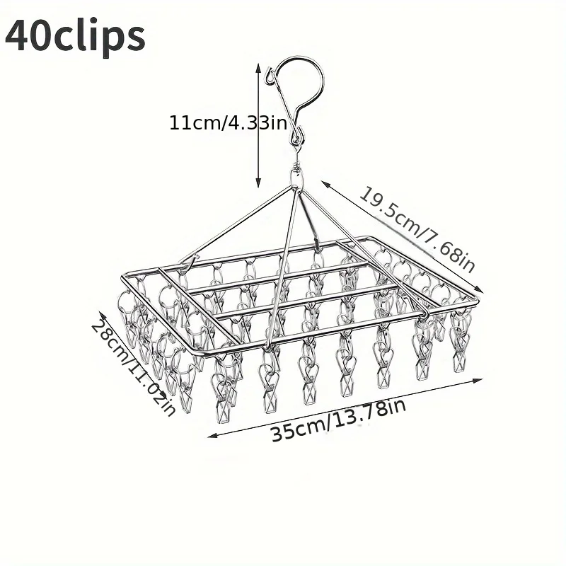 Stainless Steel Laundry Hanger Stainless Steel Laundry Hanger Clothes Rack with 40 Anti-Wind Rotary Utility Hooks Windproof Drying Stand for Indoor/Outdoor Use