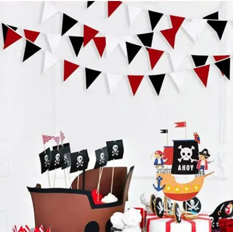 Party Decorations Birthday Banner Birthday Streamers Wedding Decor Supplies Red Black White Banner Halloween Party Decorations Triangle Flag Fabric Pennant Garland Bunting for Wedding Graduation Birthday