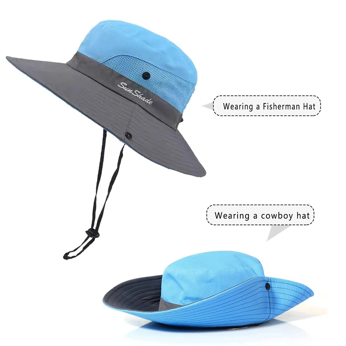Large Brim Hiking Hat Men's Summer Outdoor Western Cowboy Hiking Mountaineering Sunshade Breathable Quick-Drying Fisherman Hat Women's Fishing Fishing Basin Hat